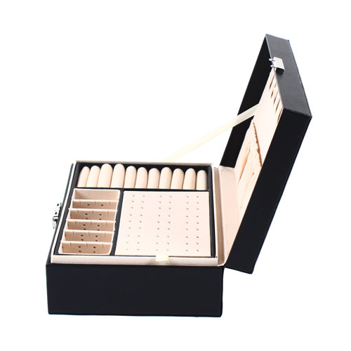 Latitude Run® Jewelry Box Double Layer Storage Velvet Cosmetics Holder Leather Christmas Gift